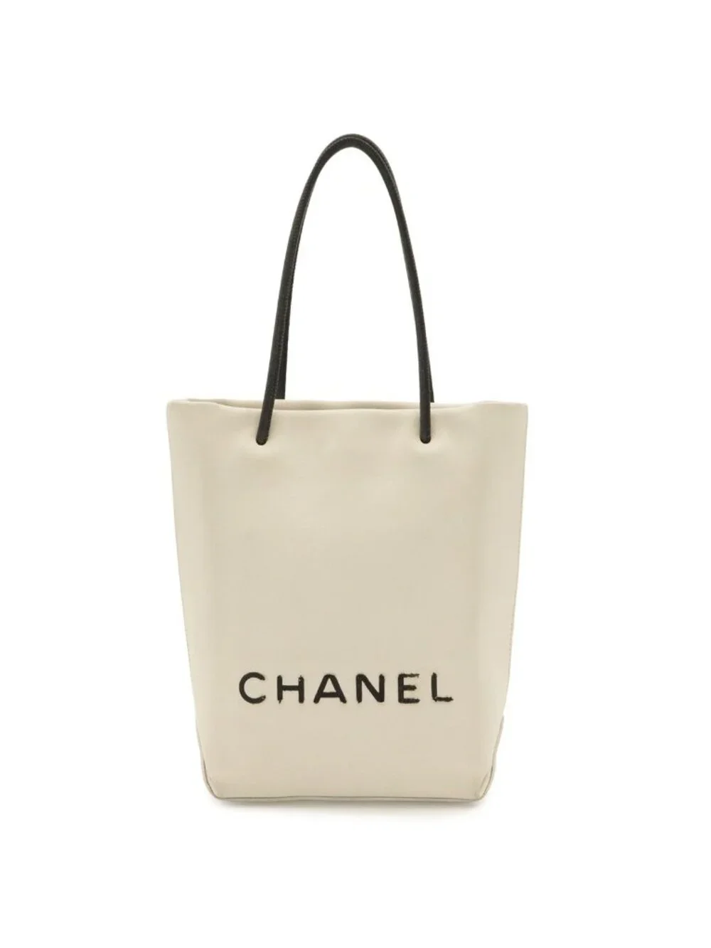 Chanel Essential Tote PM Small Logo Mini Bag Leather White Black
